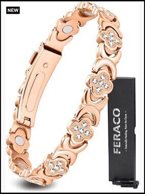 Magnetic Therapy Bracelet for Pain Relief, 3800 Gauss, Adjustable Copper with CZ